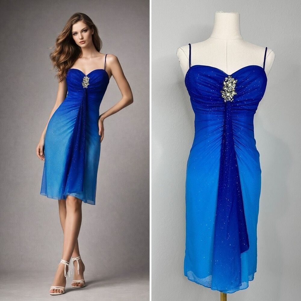 Reign On Blue Y2K Style Ombre Glitter Dress XS Rhinestone HOCO Whimsygoth Fairy